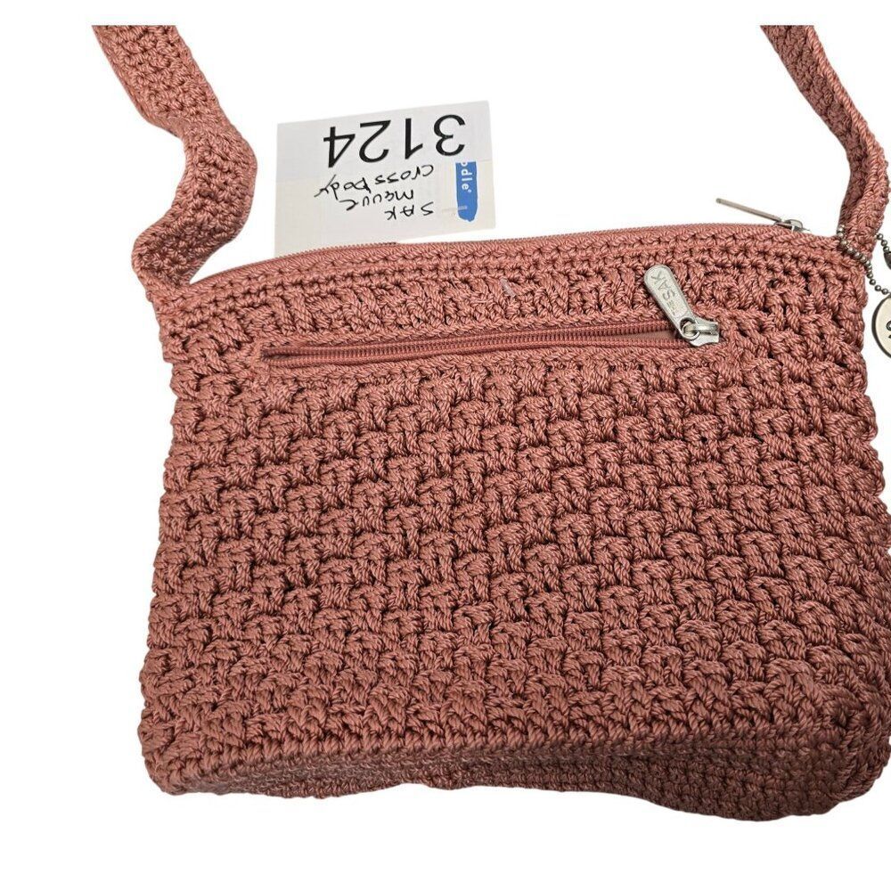 The Sak Crochet Crossbody Handbag Dusty Rose Lightweight Day Bag boho hippie